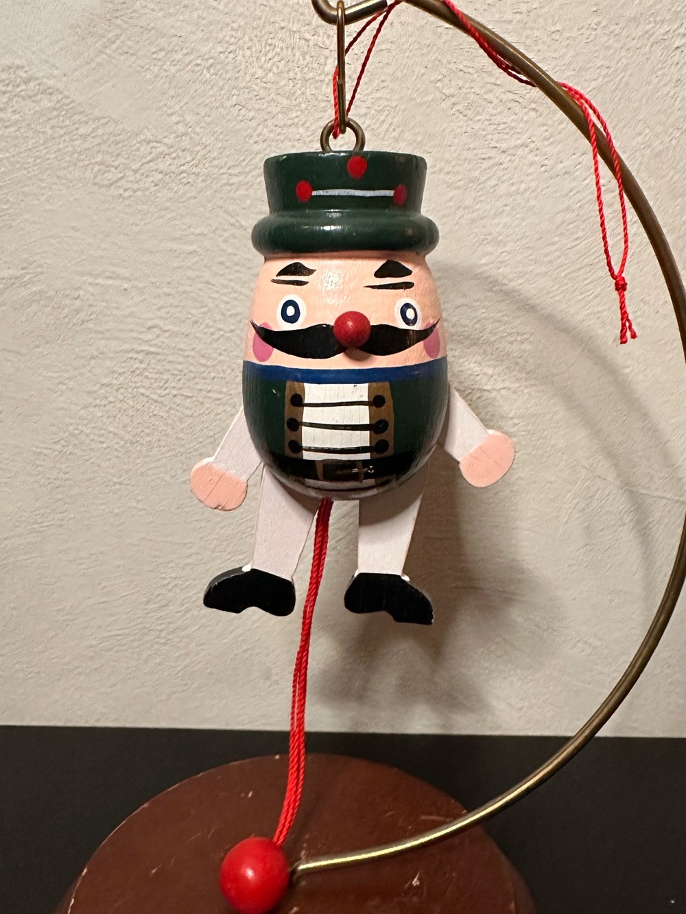 Vintage Christmas Nutcracker Pull String Jumping Jack Wooden Egg Ornament
